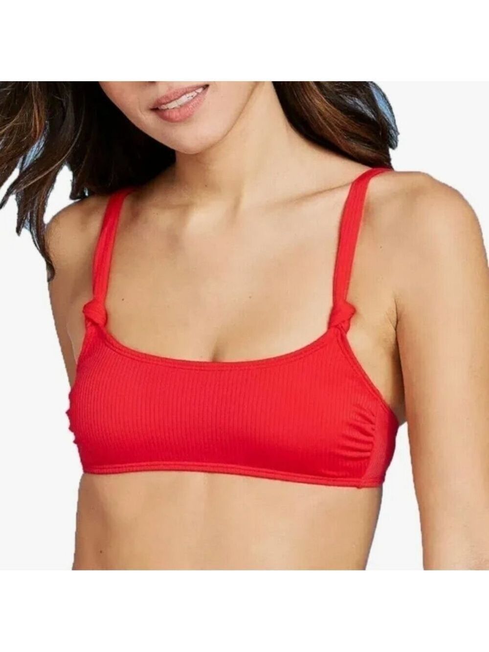 New!  Xhilaration Juniors' Ribbed Knotted Strap Bralette Bikini Top X-Large Red